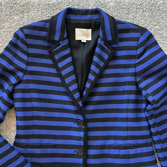 LOFT Blue & Black Stripe Blazer Jacket - Picture 3 of 8